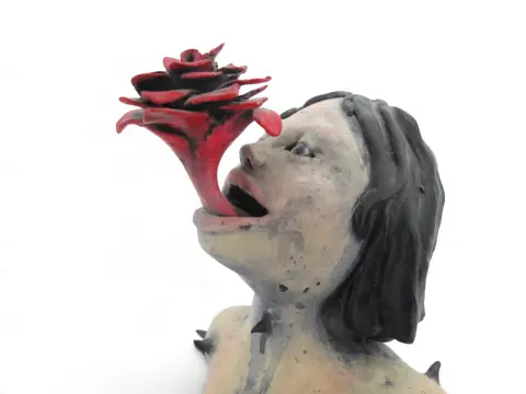 Rose Thorn Spiked Nude Woman in Red Heels Figure Studio Pottery Statue, photo 2 of 12