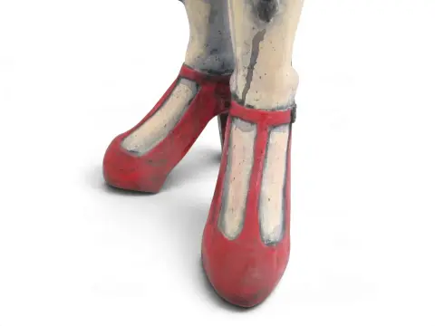 Rose Thorn Spiked Nude Woman in Red Heels Figure Studio Pottery Statue, photo 3 of 12