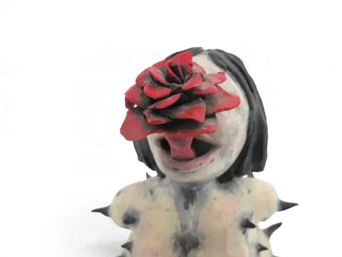 Rose Thorn Spiked Nude Woman in Red Heels Figure Studio Pottery Statue, photo 5 of 12