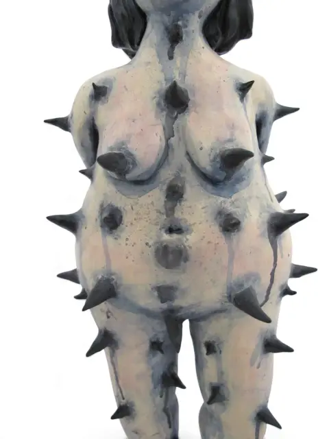 Rose Thorn Spiked Nude Woman in Red Heels Figure Studio Pottery Statue, photo 6 of 12