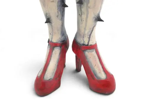 Rose Thorn Spiked Nude Woman in Red Heels Figure Studio Pottery Statue, photo 7 of 12