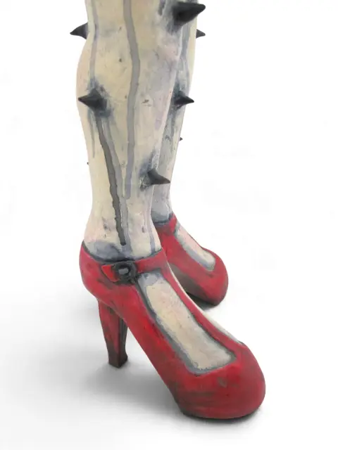 Rose Thorn Spiked Nude Woman in Red Heels Figure Studio Pottery Statue, photo 10 of 12