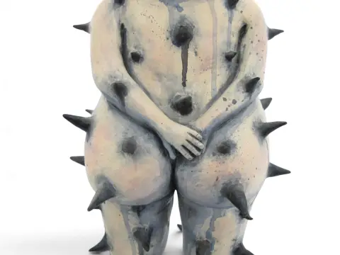 Rose Thorn Spiked Nude Woman in Red Heels Figure Studio Pottery Statue, photo 12 of 12