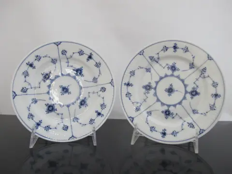 Royal Copenhagen 180 Denmark Plain Blue Fluted 6 3/4" Dessert Plate Dish Pair, photo 1 of 6