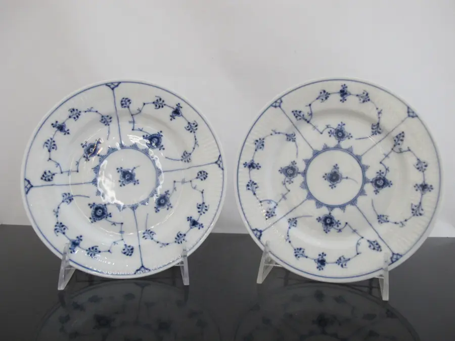 ROYAL COPENHAGEN 180 Denmark Plain Blue Fluted 6 3/4" Dessert PLATE Dish Pair