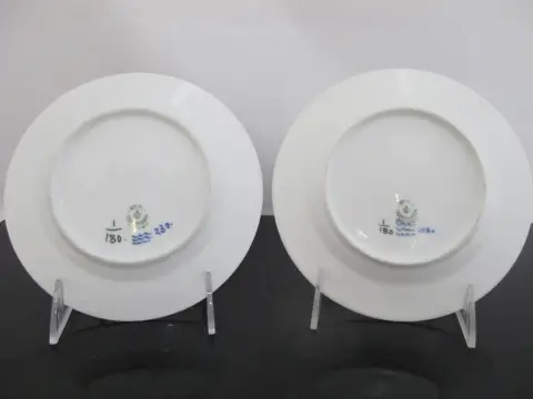 Royal Copenhagen 180 Denmark Plain Blue Fluted 6 3/4" Dessert Plate Dish Pair, photo 6 of 6