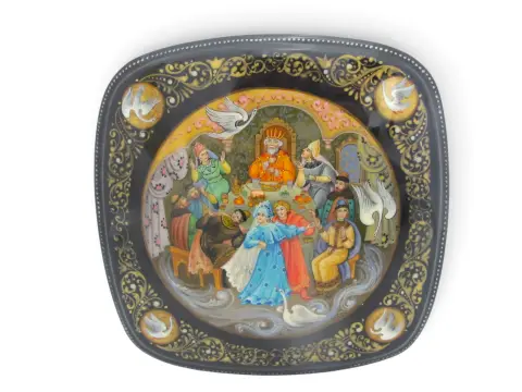 Russian Mstera Frog Princess Dancing Fairy Tale Hand Painted Lacquer Trinket Box, photo 1 of 9