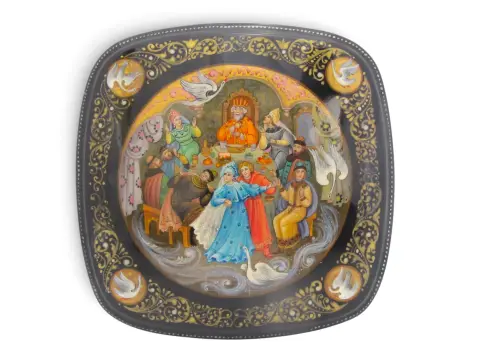 Russian Mstera Frog Princess Dancing Fairy Tale Hand Painted Lacquer Trinket Box, photo 2 of 9