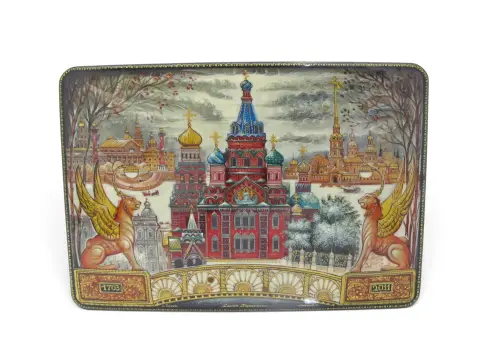 Russian Saint Petersburg Historical Span Scenic Hand Painted Lacquer Box, photo 1 of 11