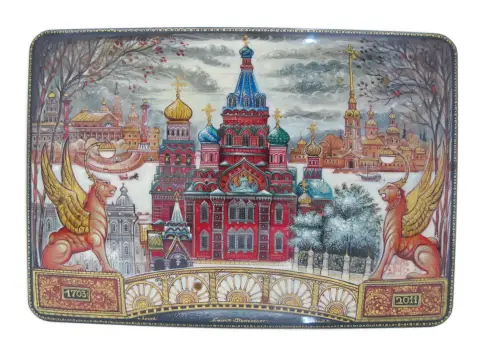 Russian Saint Petersburg Historical Span Scenic Hand Painted Lacquer Box, photo 2 of 11