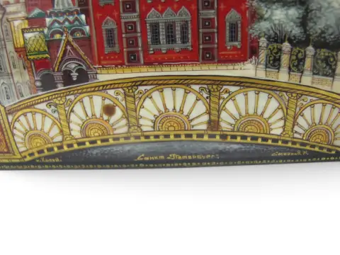 Russian Saint Petersburg Historical Span Scenic Hand Painted Lacquer Box, photo 5 of 11