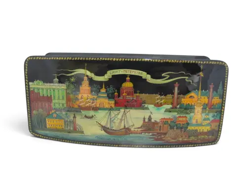 Russian Saint Petersburg Kholuy Style Hand Painted Lacquer Box Signed, photo 1 of 12