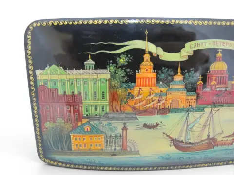 Russian Saint Petersburg Kholuy Style Hand Painted Lacquer Box Signed, photo 3 of 12
