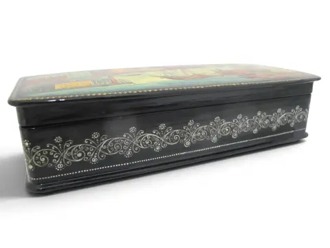 Russian Saint Petersburg Kholuy Style Hand Painted Lacquer Box Signed, photo 5 of 12