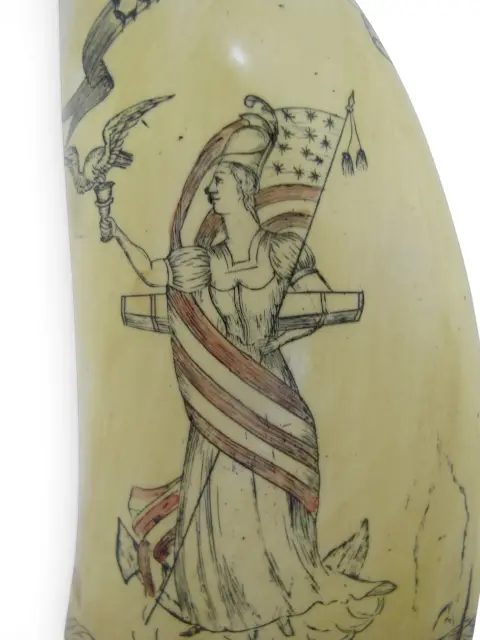 Save the Whale Polymer Faux Scrimshaw Reproduction Peacock Epervier Artek Tooth, photo 2 of 12