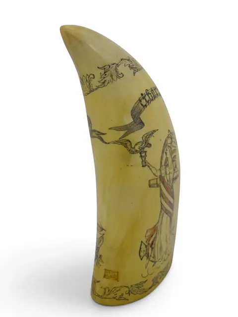 Save the Whale Polymer Faux Scrimshaw Reproduction Peacock Epervier Artek Tooth, photo 3 of 12