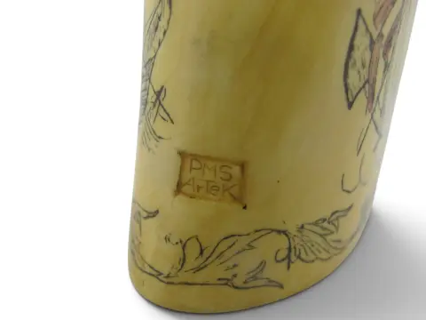 Save the Whale Polymer Faux Scrimshaw Reproduction Peacock Epervier Artek Tooth, photo 4 of 12