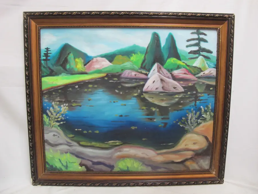 Signed Attributed to ARTHUR LISMER Framed River LANDSCAPE Surreal Oil Painting