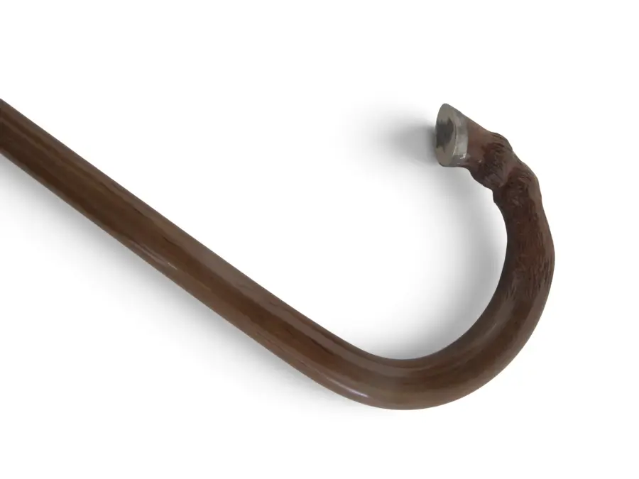 Stylized DEER HOOF Carved Wood Crook Handle Walking Stick Cane
