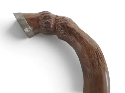 Stylized Deer Hoof Carved Wood Crook Handle Walking Stick Cane, photo 3 of 9