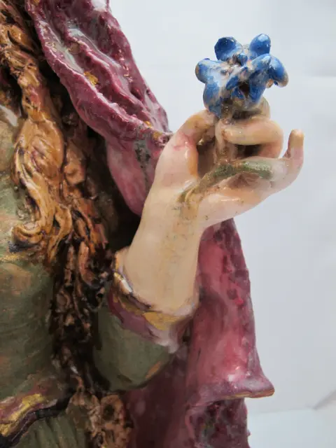 Susi Singer Terracotta Madonna With Blue Flower & Child 1951 Statue, photo 4 of 12