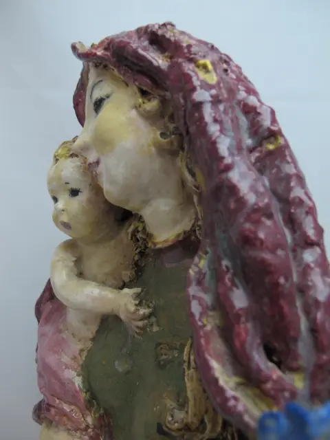 Susi Singer Terracotta Madonna With Blue Flower & Child 1951 Statue, photo 8 of 12
