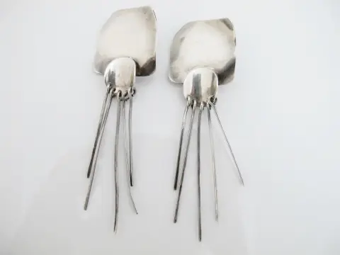 Taxco Alicia De La Paz Mexico Sterling Silver 950 Fringe Dangle Clip-On Earrings, photo 2 of 9