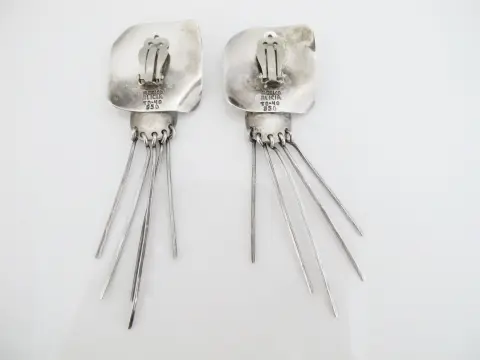Taxco Alicia De La Paz Mexico Sterling Silver 950 Fringe Dangle Clip-On Earrings, photo 5 of 9
