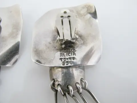 Taxco Alicia De La Paz Mexico Sterling Silver 950 Fringe Dangle Clip-On Earrings, photo 6 of 9
