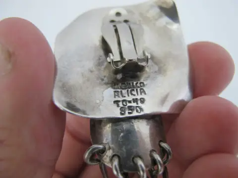 Taxco Alicia De La Paz Mexico Sterling Silver 950 Fringe Dangle Clip-On Earrings, photo 7 of 9