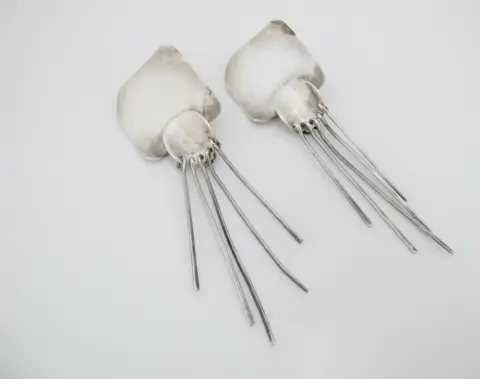 Taxco Alicia De La Paz Mexico Sterling Silver 950 Fringe Dangle Clip-On Earrings, photo 8 of 9