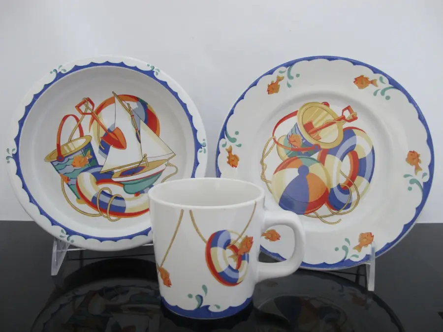 TIFFANY & Co SEASHORE Child's Bowl Plate & Cup Coastal Set of 3