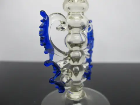 Venetian Hand Blown Art Glass Decorative Tipetto Wine Goblet With Blue Wings, photo 7 of 8