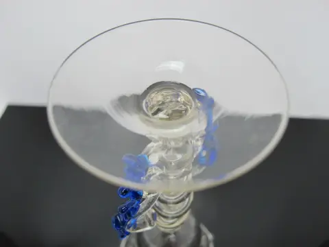Venetian Hand Blown Art Glass Decorative Tipetto Wine Goblet With Blue Wings, photo 8 of 8