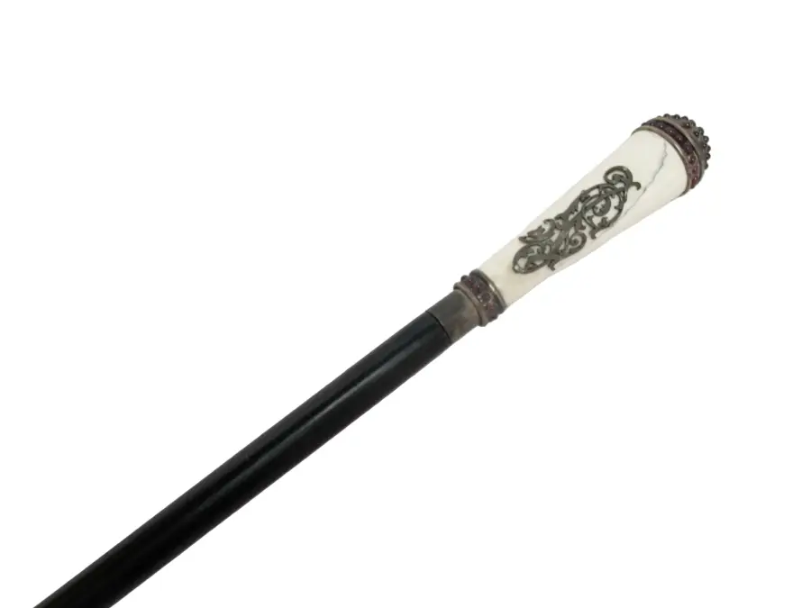 VICTORIAN Bone Red Stone HERALDIC Silver BADGE Luxury Walking Stick Cane