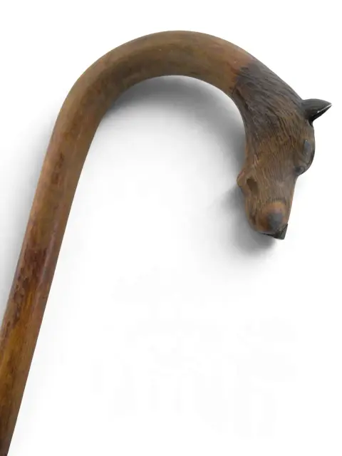 Victorian Carved Black Forest Greyhound Dog Handle Walking Stick Hook Cane, photo 1 of 9