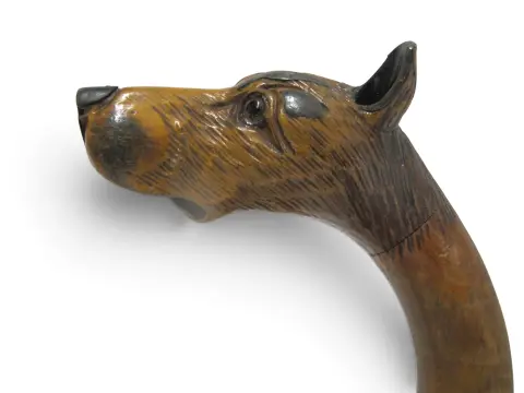 Victorian Carved Black Forest Greyhound Dog Handle Walking Stick Hook Cane, photo 3 of 9