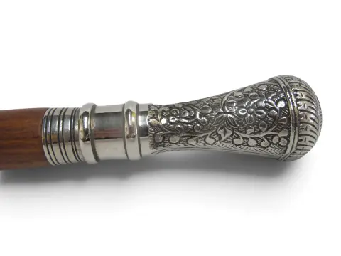 Victorian Floral Chased Silver Plate Cigar Smugglers Walking Stick Cane, photo 1 of 10