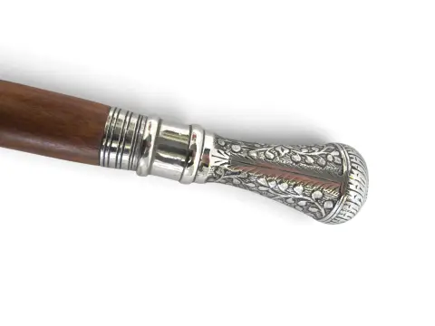 Victorian Floral Chased Silver Plate Cigar Smugglers Walking Stick Cane, photo 4 of 10