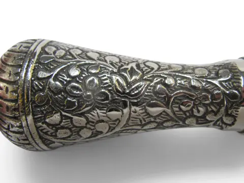 Victorian Floral Chased Silver Plate Cigar Smugglers Walking Stick Cane, photo 7 of 10