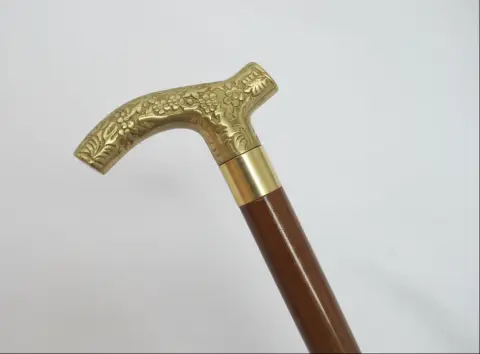 Victorian Floral Embossed Brass Walking Tippling Stick Cane W/Hidden Cork Screw, photo 1 of 11