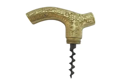 Victorian Floral Embossed Brass Walking Tippling Stick Cane W/Hidden Cork Screw, photo 4 of 11