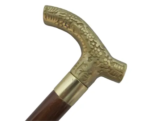 Victorian Floral Embossed Brass Walking Tippling Stick Cane W/Hidden Cork Screw, photo 11 of 11