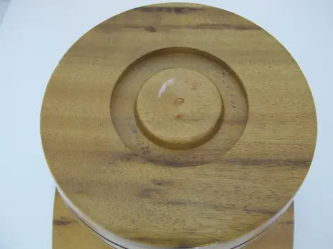 Vintage 1976 Hand Turned Wood Geometric Circular Box With Dome Lid, photo 9 of 10