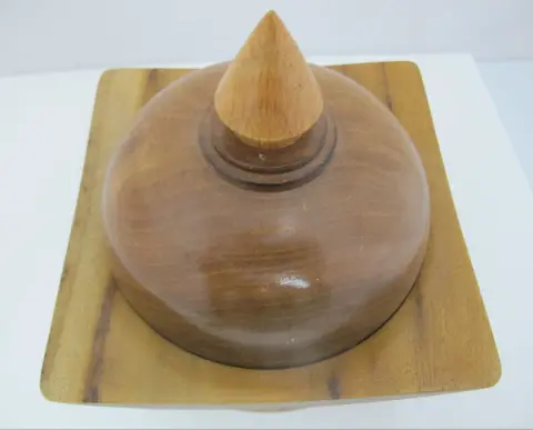 Vintage 1976 Hand Turned Wood Geometric Circular Box With Dome Lid, photo 10 of 10