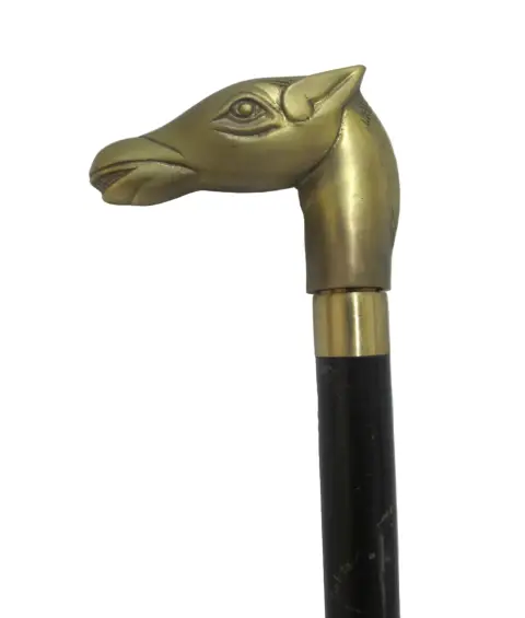 Vintage Brass Horse Head Wood Walking Stick Cane Hidden Cork Screw, photo 1 of 11