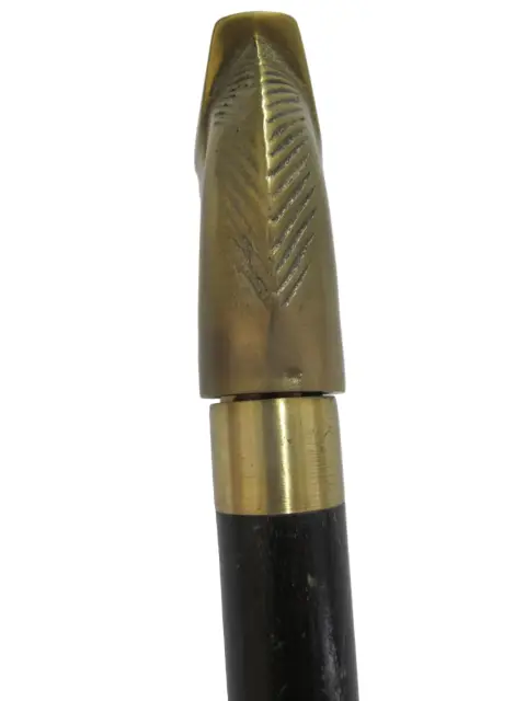 Vintage Brass Horse Head Wood Walking Stick Cane Hidden Cork Screw, photo 3 of 11