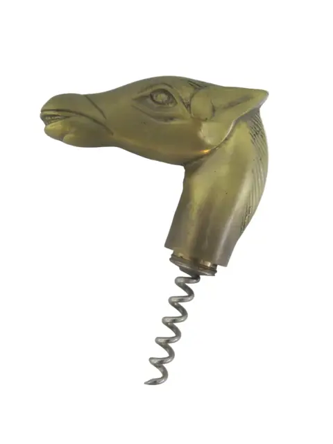 Vintage Brass Horse Head Wood Walking Stick Cane Hidden Cork Screw, photo 8 of 11