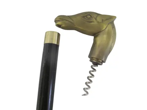 Vintage Brass Horse Head Wood Walking Stick Cane Hidden Cork Screw, photo 9 of 11