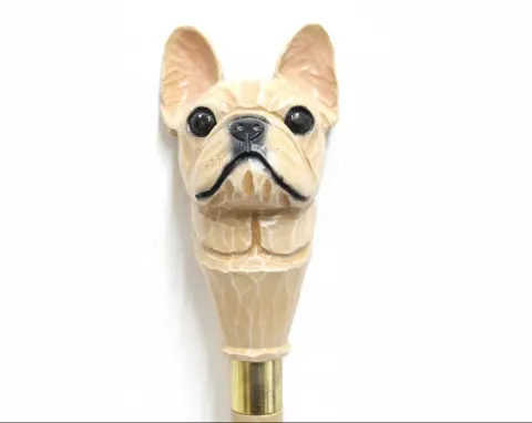 Vintage French Bulldog Dog Head Handle Walking Stick Cane, photo 1 of 8